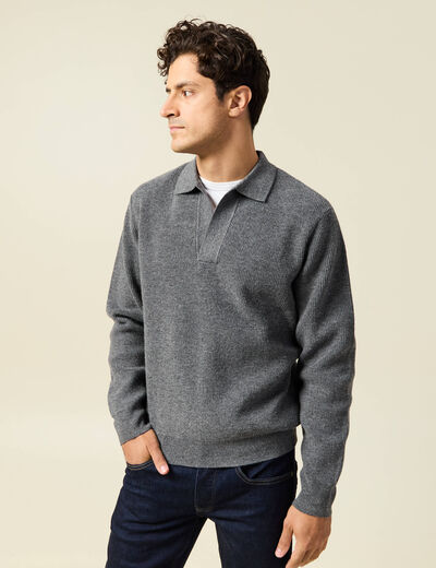 Pull col v gris fonc&eacute; homme