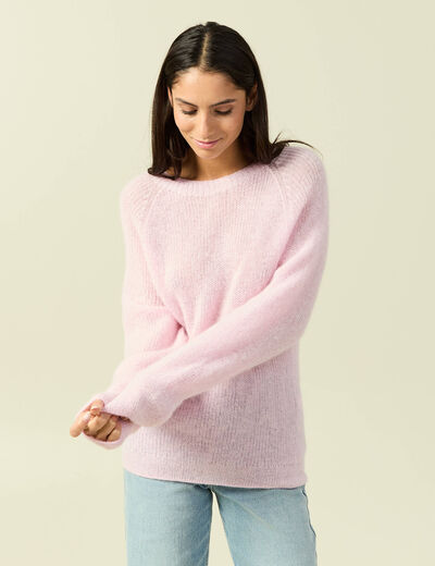 Pull manches longues col rond rose femme