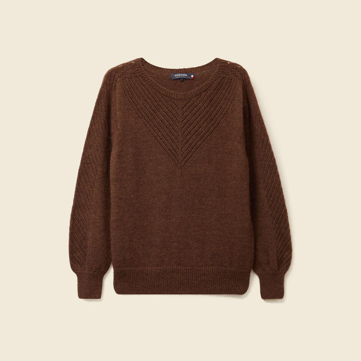 Pull manches longues fabriqu&eacute; en France marron fonc&eacute; femme