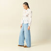 Chemise brod&eacute;e en coton manches longues ecru femme