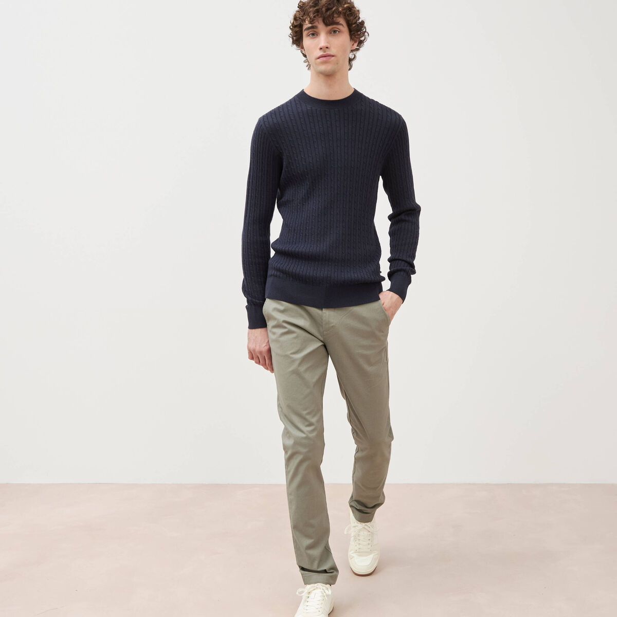 Pantalon chino slim vert kaki homme