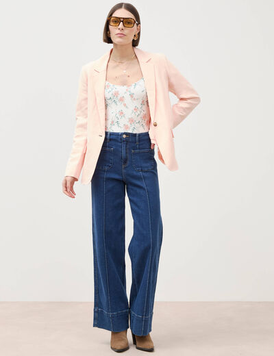 Body col bateau manches bouffantes blanc femme