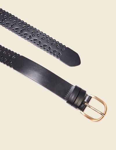Ceinture perforée en cuir noir femme