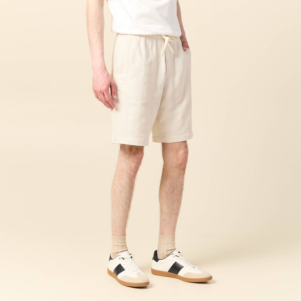 Bermuda droit à coulisse ecru homme