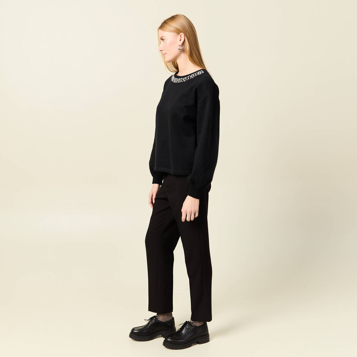 Sweat manches longues perles noir femme