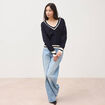 Pull manches longues bleu fonc&eacute; femme