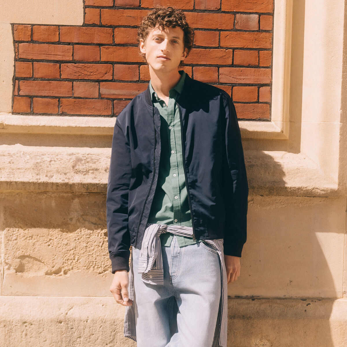 Blouson court manches longues doubl&eacute; bleu marine homme
