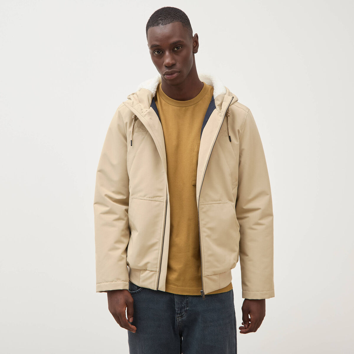 Parka courte &agrave; capuche beige homme