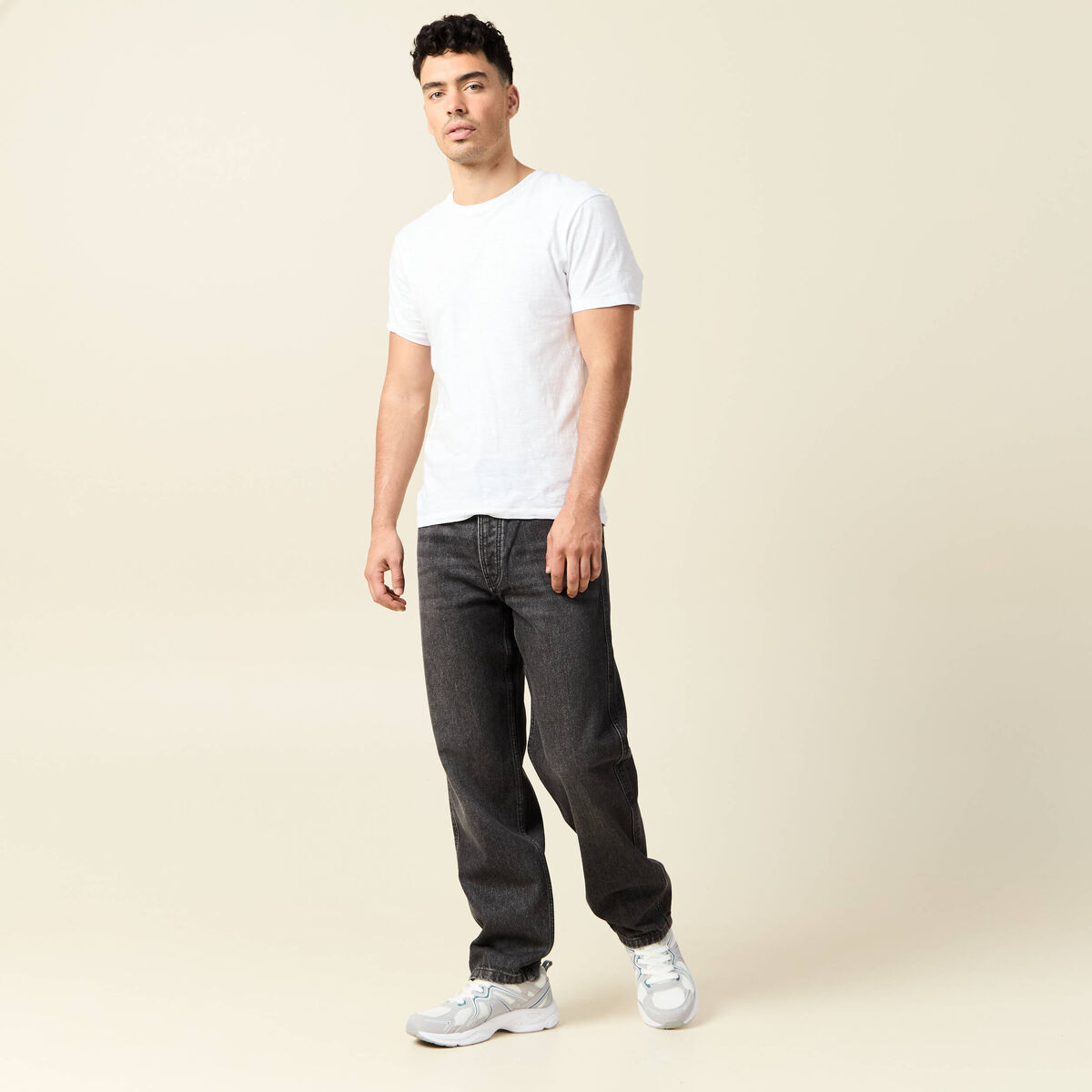 Jeans large relaxed denim snow noir homme