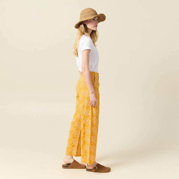 Pantalon large brodé jaune femme