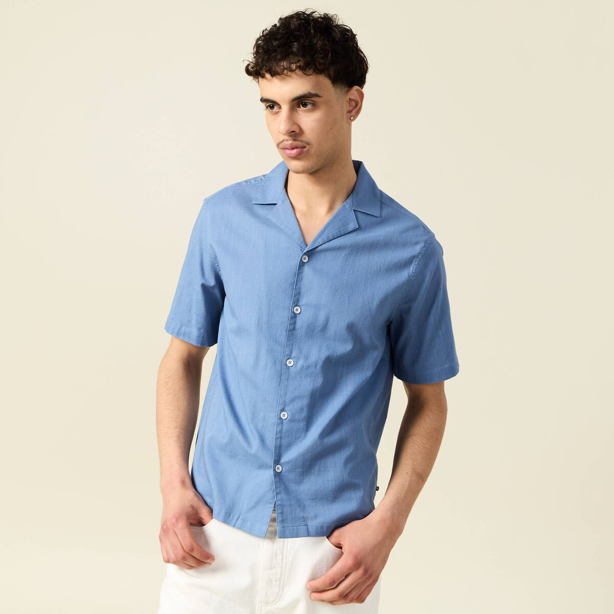 Chemise manches courtes bleu gris homme
