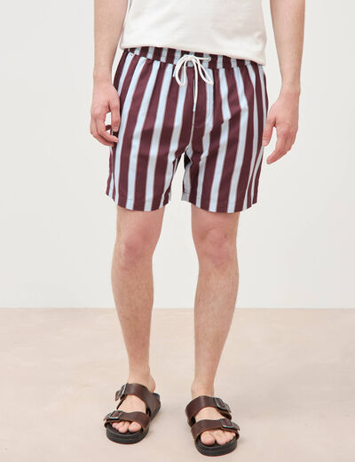 Maillot de bain ray&eacute; doubl&eacute; prune homme