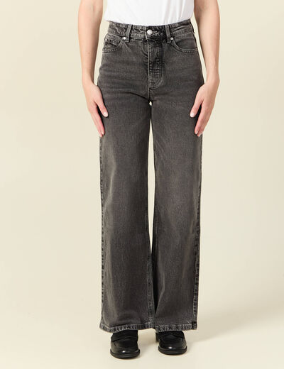 Jeans large taille haute denim snow gris femme