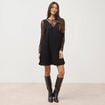 Robe courte &eacute;vas&eacute;e manches longues noir femme