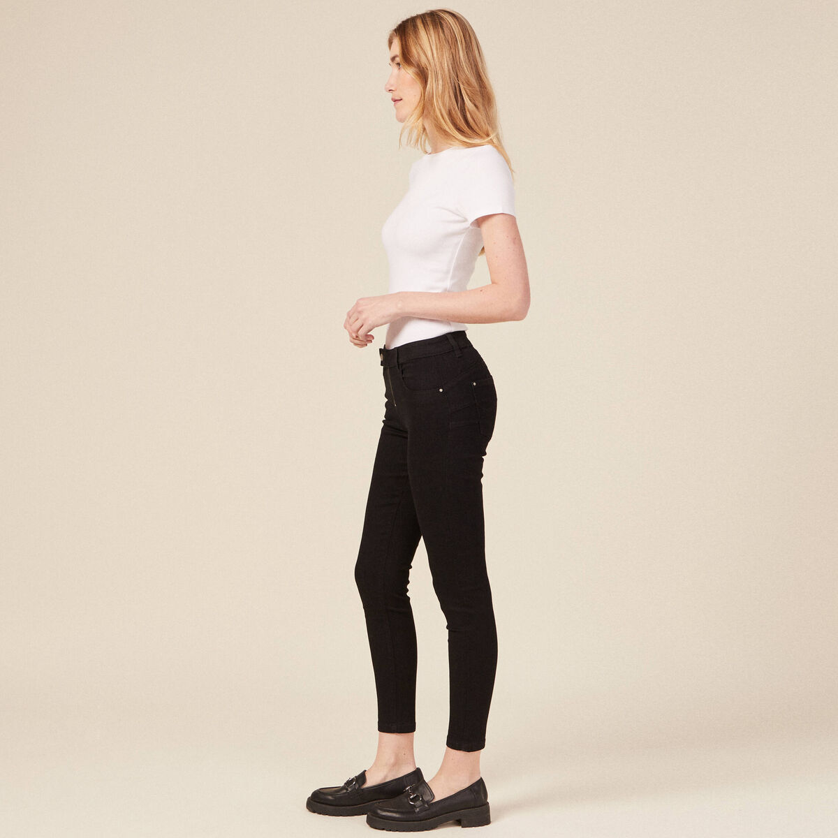 Jeans skinny zippé denim noir femme