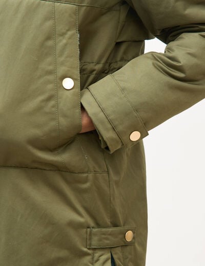 Parka droite &agrave; capuche vert kaki femme