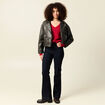 Pull ajouré col V manches longues rouge femme