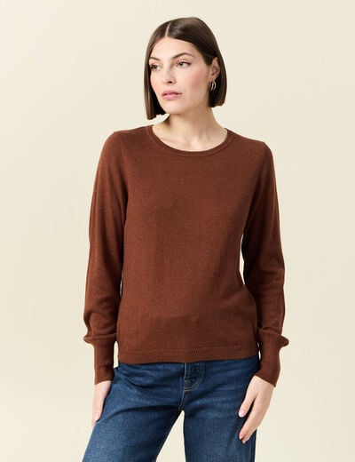 Pull manches longues marron fonc&eacute; femme