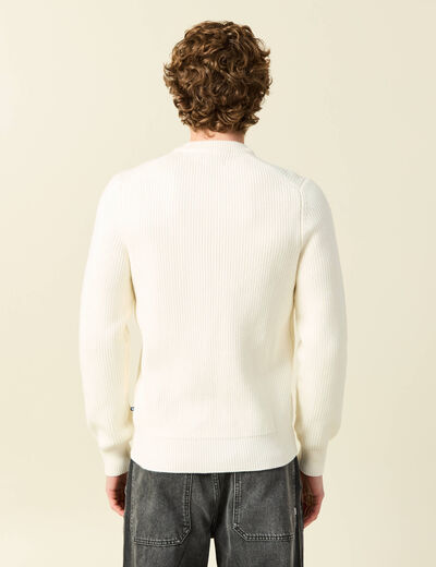 Pull fin manches longues col rond ecru homme