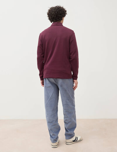 Polo droit manches longues prune homme
