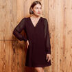 Robe évasée plissée noir femme