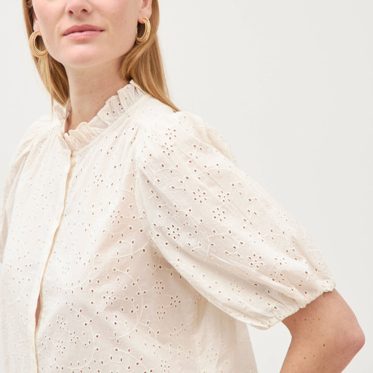 Chemise en coton manches coude creme femme