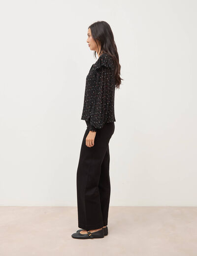 Blouse droite manches longues col rond noir femme