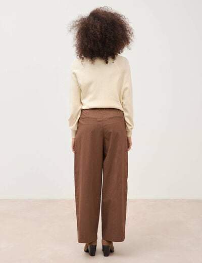 Pantalon large ray&eacute; taille standard marron fonc&eacute; femme
