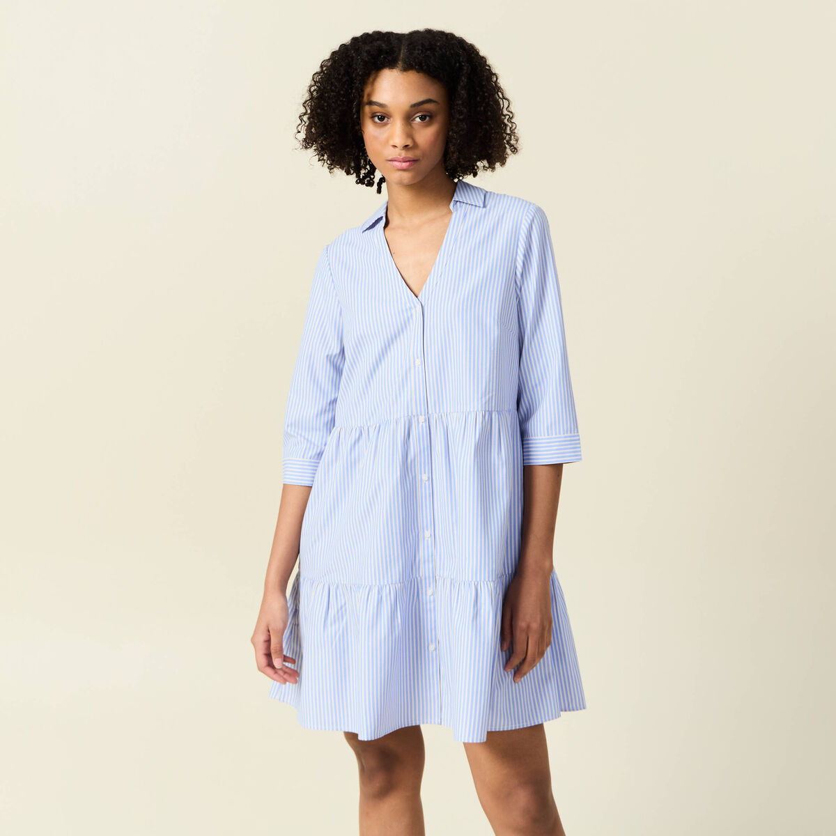 Robe trapèze manches 3/4 bleu ciel femme