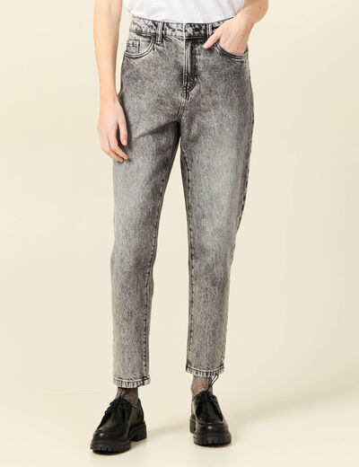 Jeans mom 7/8ème denim snow gris femme