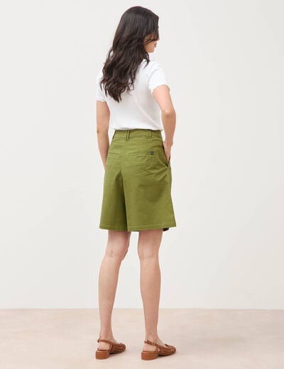 Bermuda large taille haute vert kaki femme
