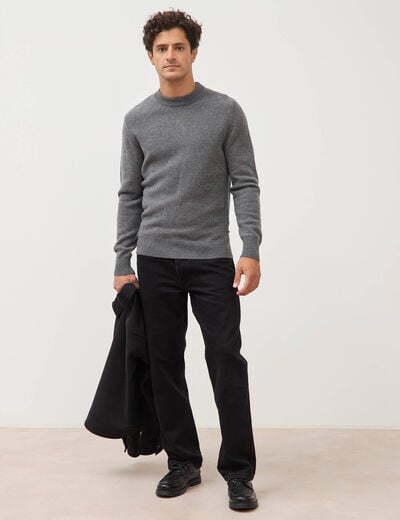 Pull droit col rond manches longues gris fonc&eacute; homme
