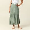 Jupe longue évasée vert kaki femme