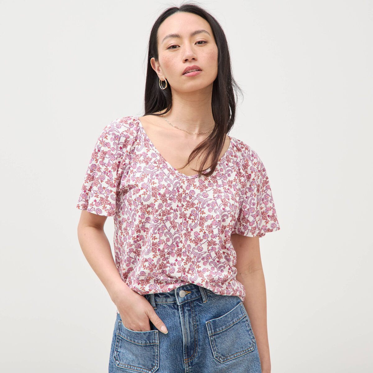 T-shirt manches courtes orange corail femme