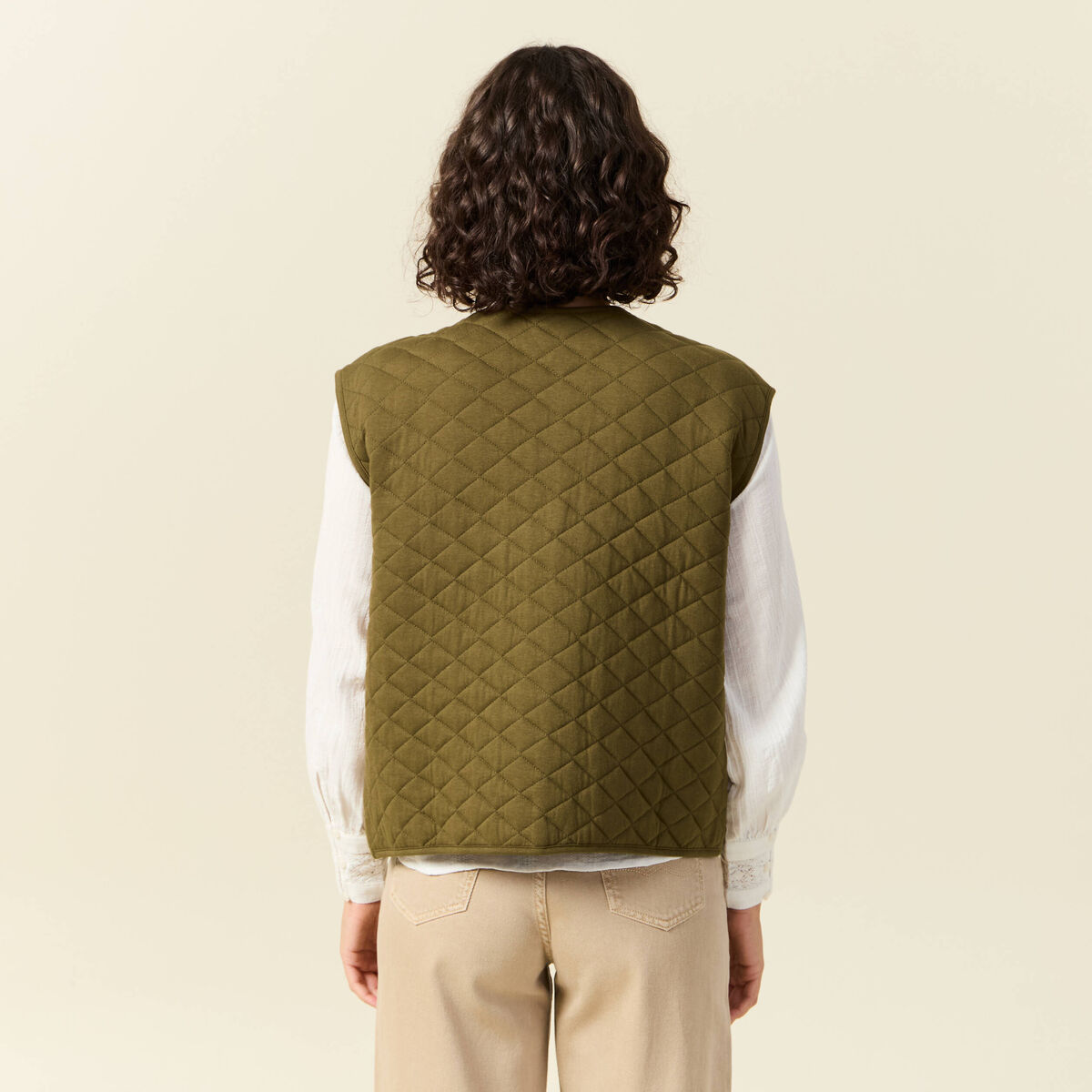 Gilet sans manches vert kaki femme