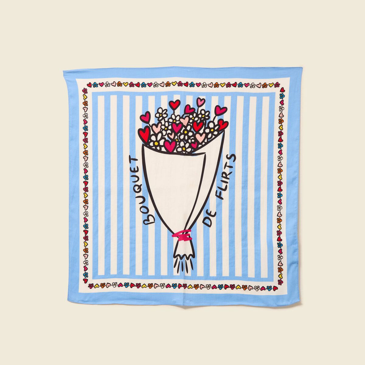 Foulard carr&eacute; Atelier Beguin x Bonobo bleu ciel femme