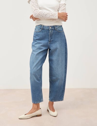 Jeans barrel 7/8&egrave;me taille standard denim used femme
