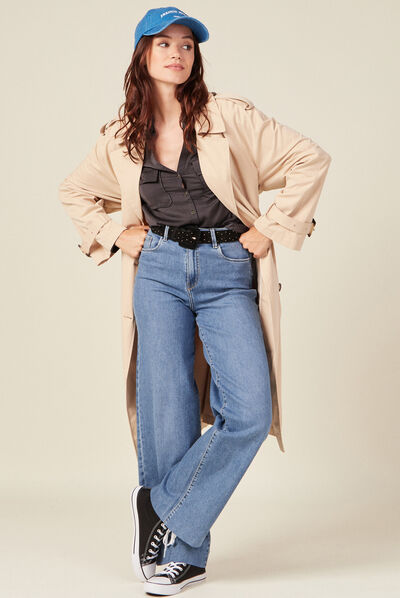 Trench droit long déperlant beige femme