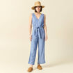Combinaison pantalon ceinturée bleu femme