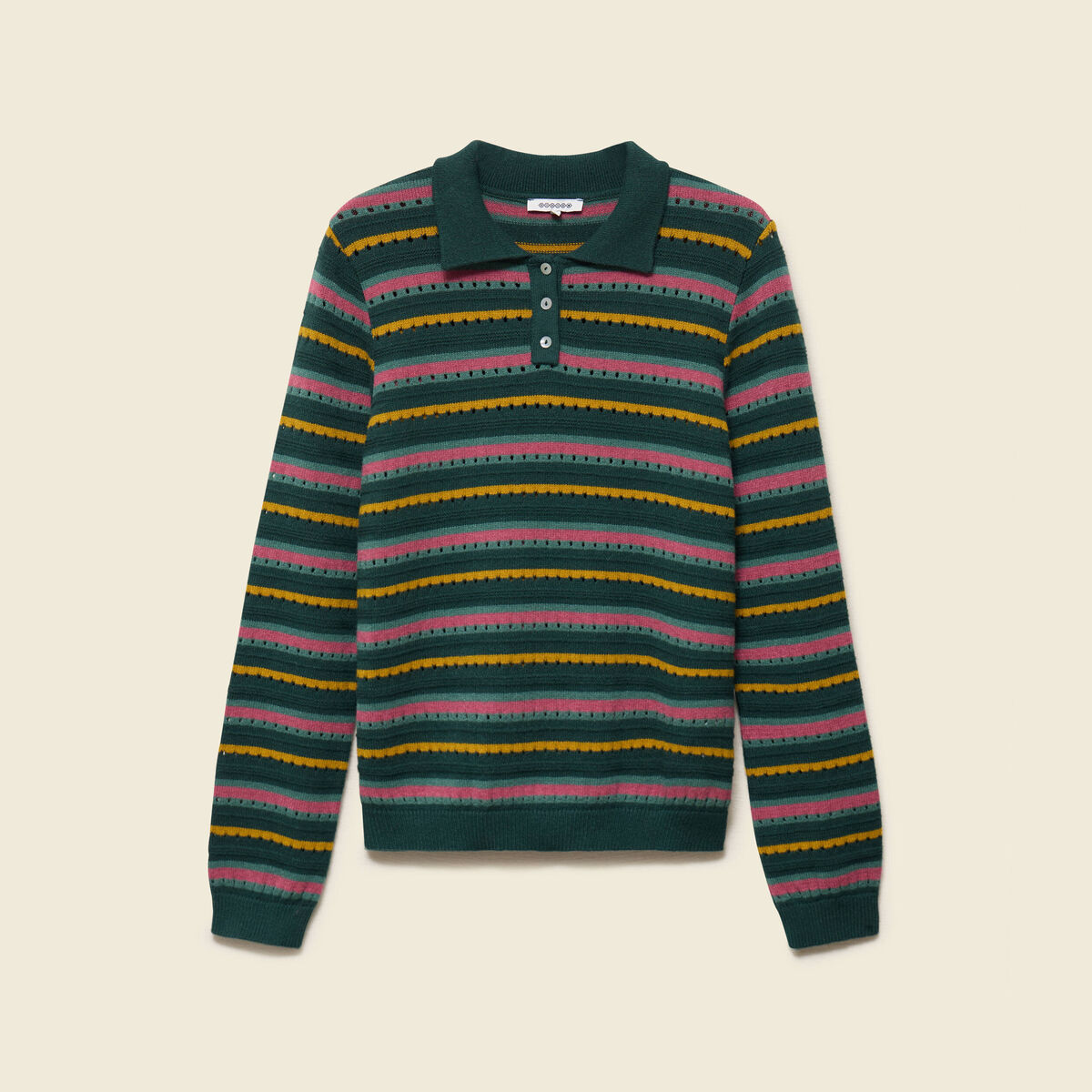 Pull col polo manches longues vert fonc&eacute; femme