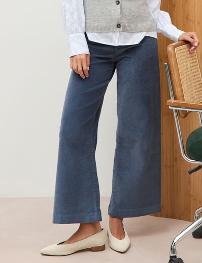 Pantalon large taille haute en velours gris femme