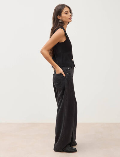 Gilet droit court sans manches col v noir femme