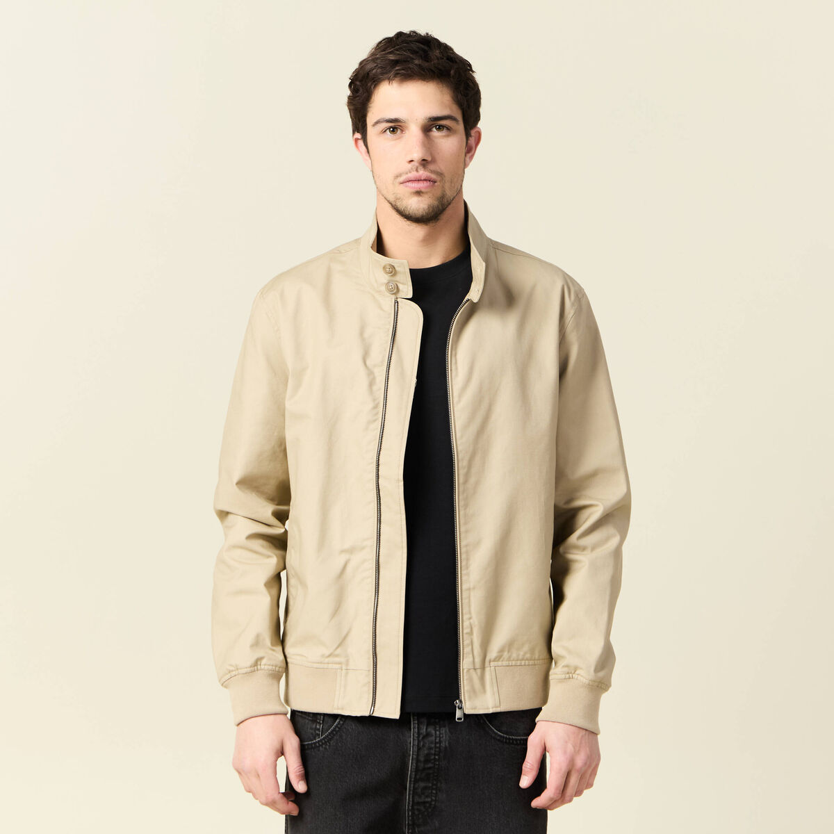 Blouson zippé col montant gris homme