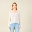 Pull ajour&eacute; col v manches longues ecru femme