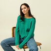 Pull col bateau manches longues vert femme
