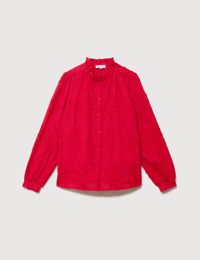 Chemise en coton manches longues rouge fonc&eacute; femme