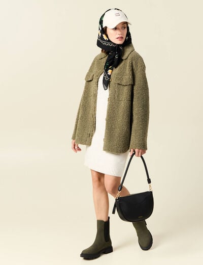 Robe pull droite col bateau creme femme