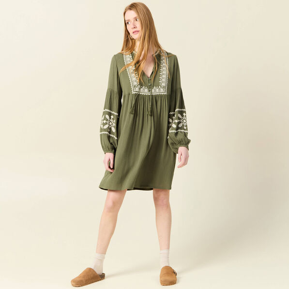 robe brodee eco responsable vert kaki femme Robe brodée éco-responsable vert kaki femme