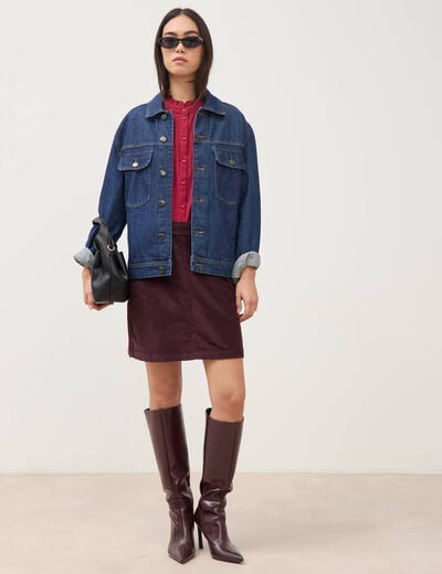 Chemise ample en coton manches longues bordeaux femme