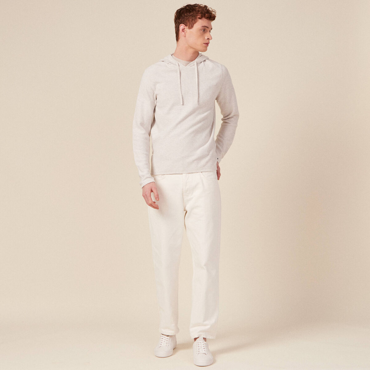 Pull à capuche ecru homme